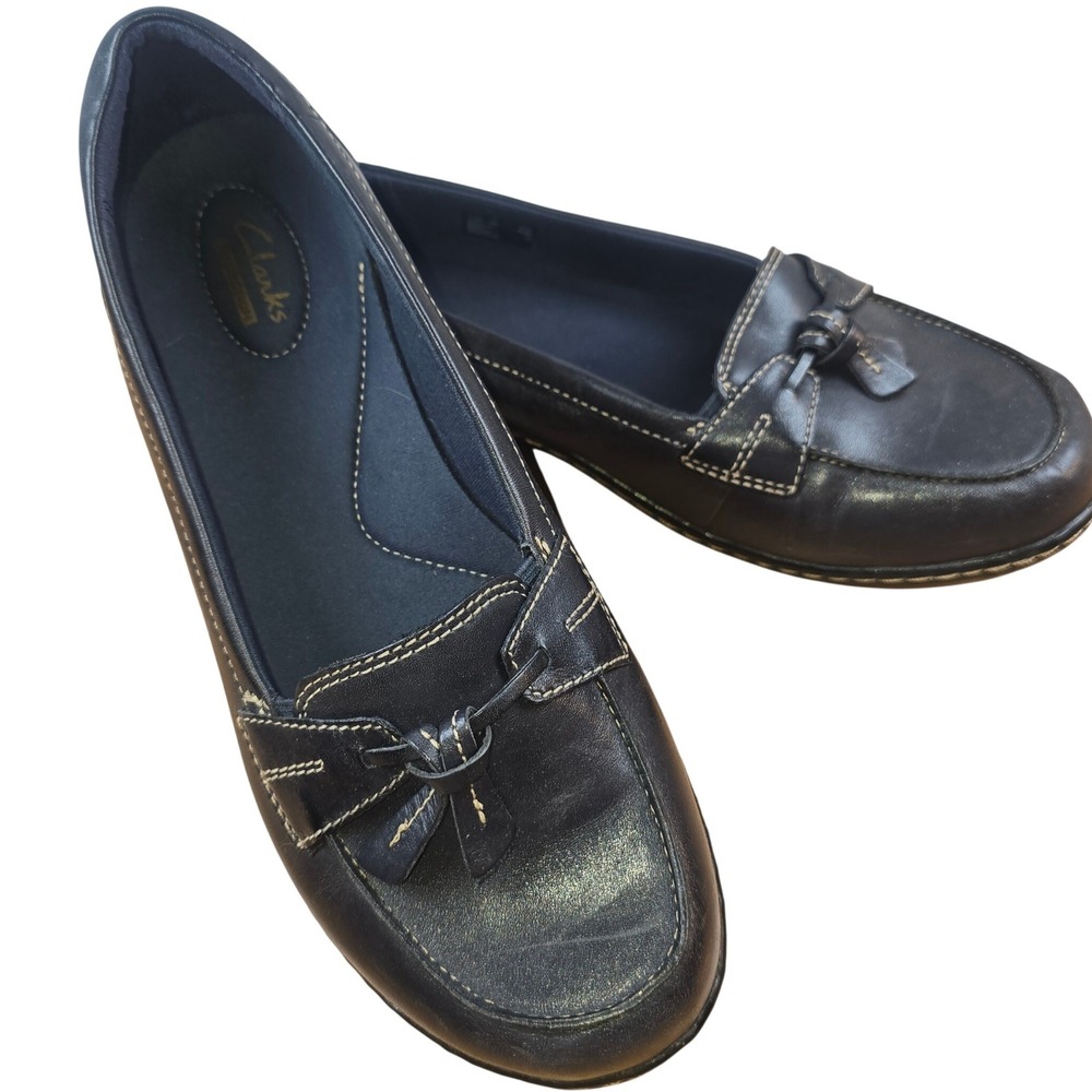 Clarks Collection Women's Size 10 Extra Wide Slip-on Loafer Black Leather BowTie
